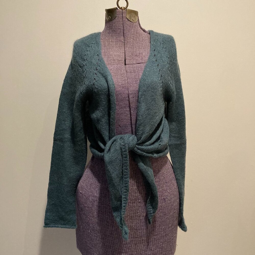 Y2k Vintage Mohair Turquoise Ballet Tie Sweater - Picture 2 of 9